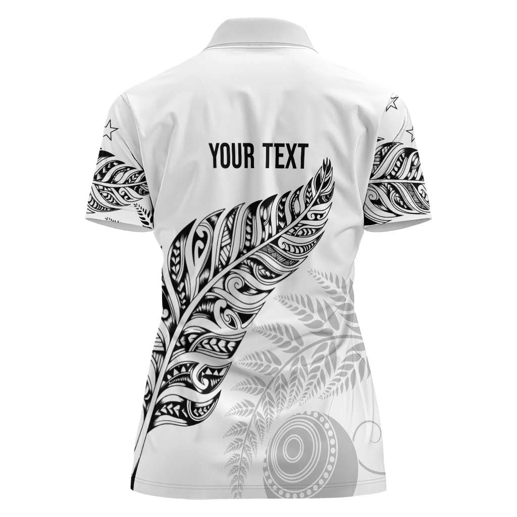 Aotearoa Personalized Lawn Bowls Maori Women Polo Shirt New Zealand White Tribal Silver Fern - Aussie Hoodie