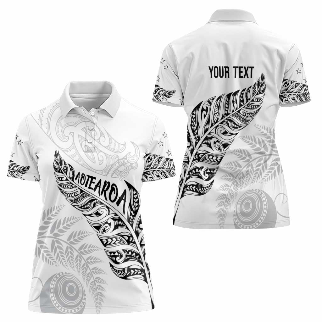 Aotearoa Personalized Lawn Bowls Maori Women Polo Shirt New Zealand White Tribal Silver Fern - Aussie Hoodie