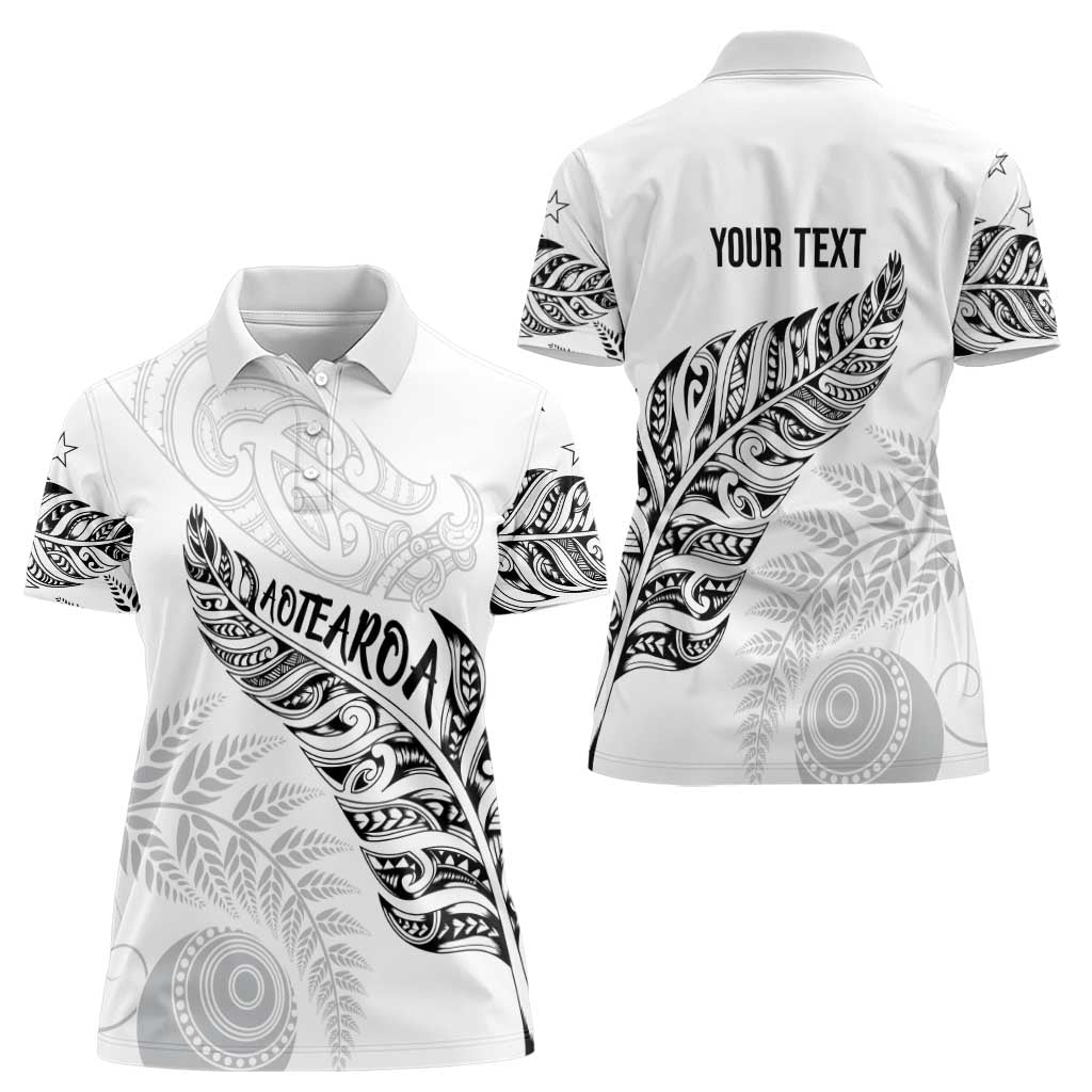 Aotearoa Personalized Lawn Bowls Maori Women Polo Shirt New Zealand White Tribal Silver Fern - Aussie Hoodie