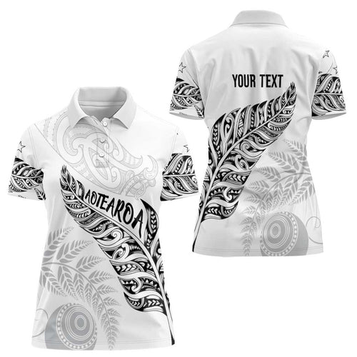 Aotearoa Personalized Lawn Bowls Maori Women Polo Shirt New Zealand White Tribal Silver Fern - Aussie Hoodie