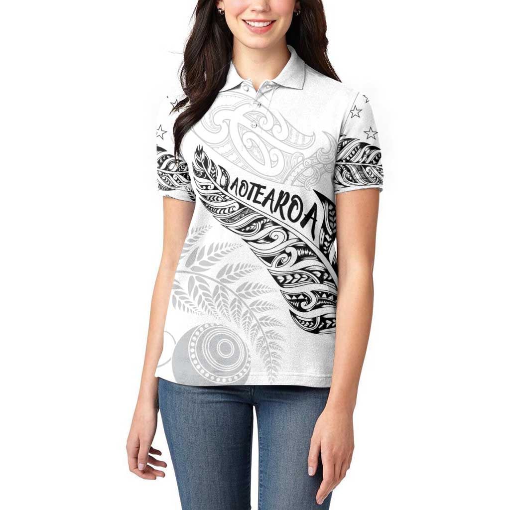 Aotearoa Personalized Lawn Bowls Maori Women Polo Shirt New Zealand White Tribal Silver Fern - Aussie Hoodie