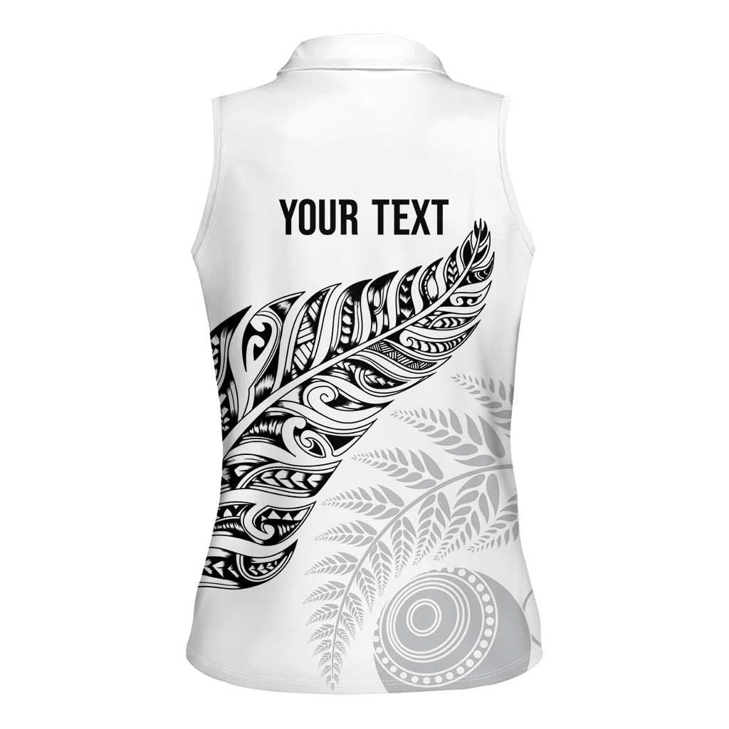 Aotearoa Personalized Lawn Bowls Maori Women Sleeveless Polo Shirt New Zealand White Tribal Silver Fern - Aussie Hoodie