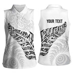 Aotearoa Personalized Lawn Bowls Maori Women Sleeveless Polo Shirt New Zealand White Tribal Silver Fern - Aussie Hoodie