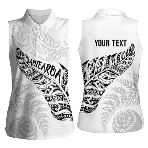 Aotearoa Personalized Lawn Bowls Maori Women Sleeveless Polo Shirt New Zealand White Tribal Silver Fern - Aussie Hoodie