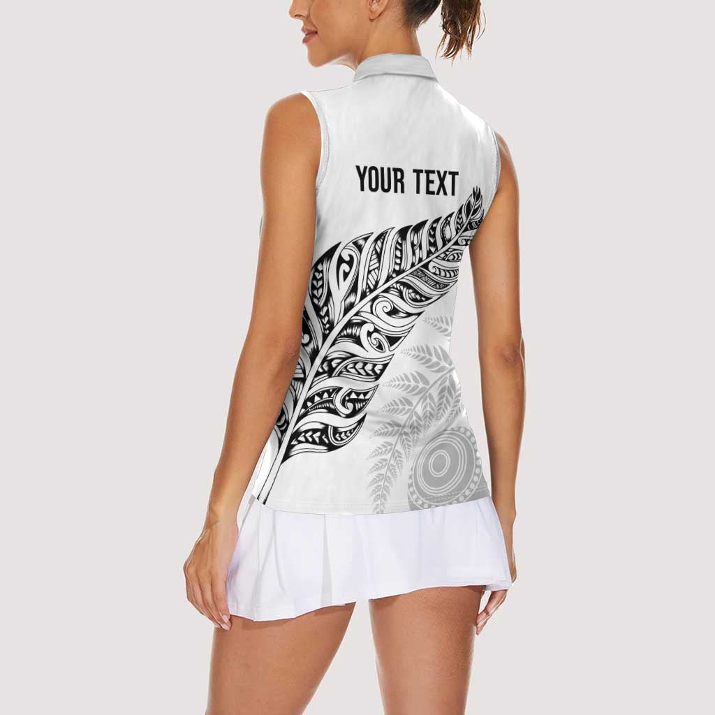 Aotearoa Personalized Lawn Bowls Maori Women Sleeveless Polo Shirt New Zealand White Tribal Silver Fern - Aussie Hoodie
