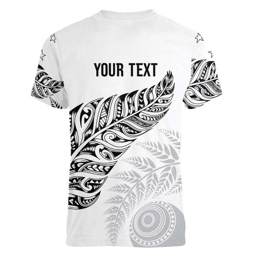 Aotearoa Personalized Lawn Bowls Maori Women V-Neck T-Shirt New Zealand White Tribal Silver Fern - Aussie Hoodie