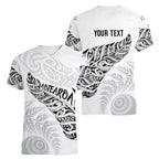 Aotearoa Personalized Lawn Bowls Maori Women V-Neck T-Shirt New Zealand White Tribal Silver Fern - Aussie Hoodie