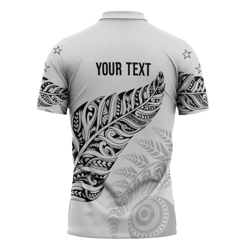 Aotearoa Personalized Lawn Bowls Maori Zipper Polo Shirt New Zealand White Tribal Silver Fern - Aussie Hoodie