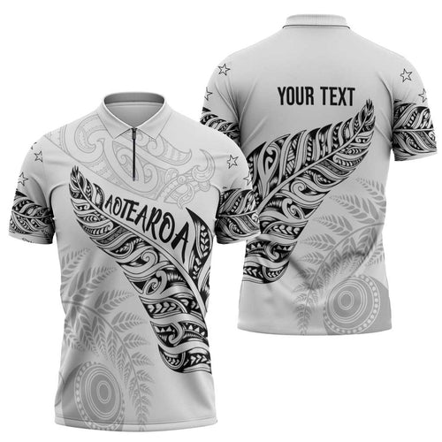 Aotearoa Personalized Lawn Bowls Maori Zipper Polo Shirt New Zealand White Tribal Silver Fern - Aussie Hoodie