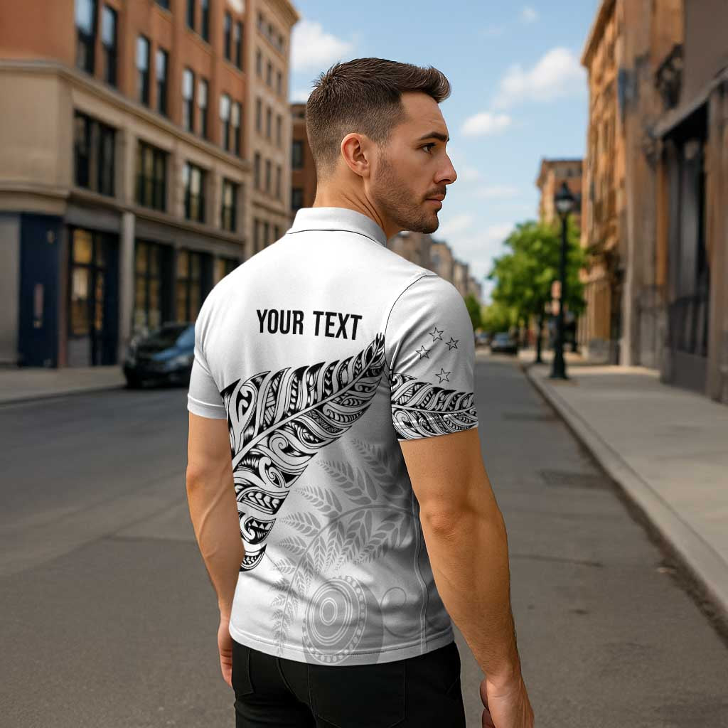 Aotearoa Personalized Lawn Bowls Maori Zipper Polo Shirt New Zealand White Tribal Silver Fern - Aussie Hoodie