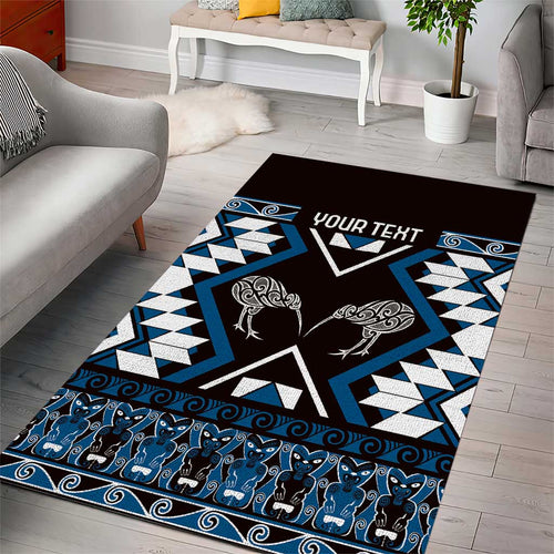 Personalised Taniko Motifs Aotearoa Area Rug Waitangi Kowhaiwhai Kiwi - Blue