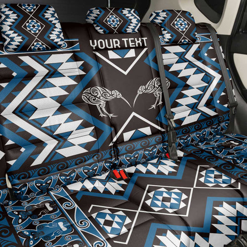 Personalised Taniko Motifs Aotearoa Back Car Seat Cover Waitangi Kowhaiwhai Kiwi - Blue