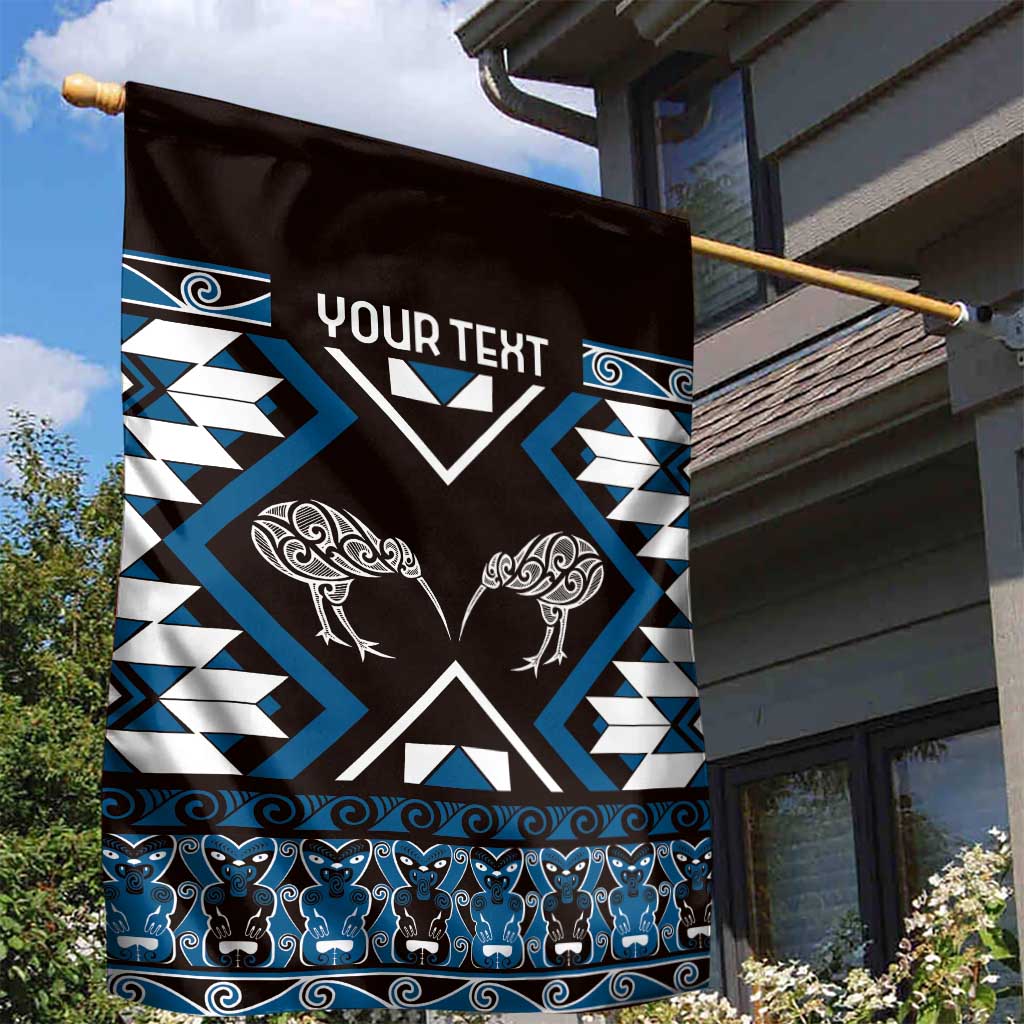 Personalised Taniko Motifs Aotearoa Garden Flag Waitangi Kowhaiwhai Kiwi - Blue