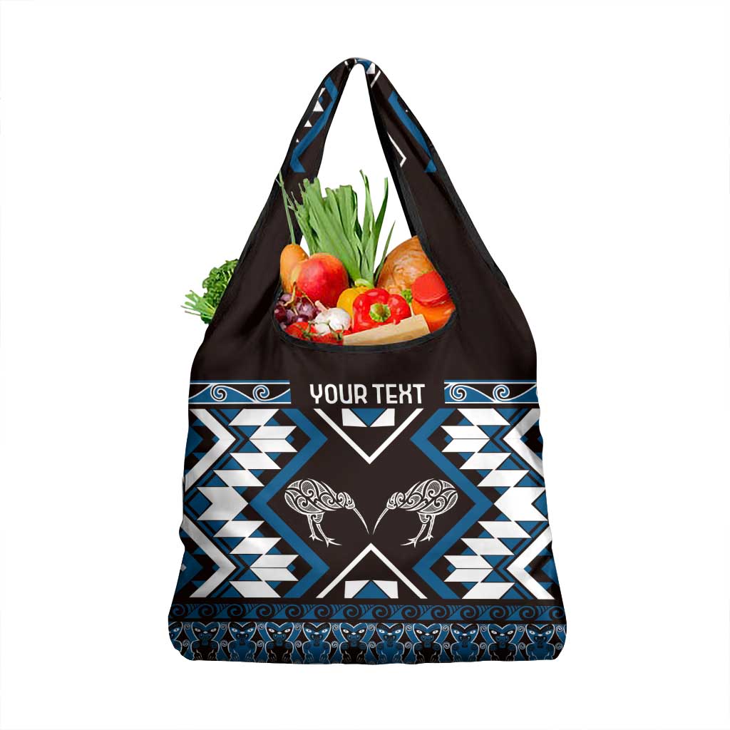 Personalised Taniko Motifs Aotearoa Grocery Bag Waitangi Kowhaiwhai Kiwi - Blue