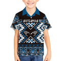 Personalised Taniko Motifs Aotearoa Kid Hawaiian Shirt Waitangi Kowhaiwhai Kiwi - Blue