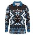 Personalised Taniko Motifs Aotearoa Long Sleeve Polo Shirt Waitangi Kowhaiwhai Kiwi - Blue