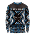 Personalised Taniko Motifs Aotearoa Long Sleeve Shirt Waitangi Kowhaiwhai Kiwi - Blue