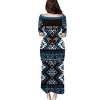 Personalised Taniko Motifs Aotearoa Puletasi Waitangi Kowhaiwhai Kiwi - Blue