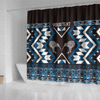 Personalised Taniko Motifs Aotearoa Shower Curtain Waitangi Kowhaiwhai Kiwi - Blue