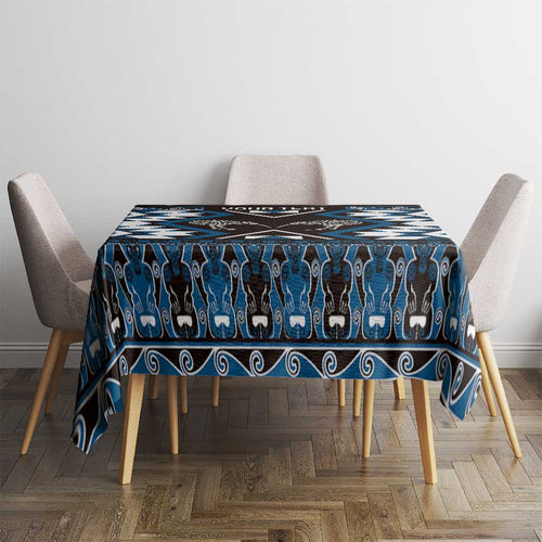 Personalised Taniko Motifs Aotearoa Tablecloth Waitangi Kowhaiwhai Kiwi - Blue