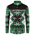 Personalised Taniko Motifs Aotearoa Button Sweatshirt Waitangi Kowhaiwhai Kiwi - Green