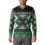 Personalised Taniko Motifs Aotearoa Button Sweatshirt Waitangi Kowhaiwhai Kiwi - Green