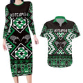 Personalised Taniko Motifs Aotearoa Couples Matching Long Sleeve Bodycon Dress and Hawaiian Shirt Waitangi Kowhaiwhai Kiwi - Green