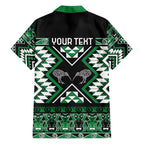 Personalised Taniko Motifs Aotearoa Family Matching Off Shoulder Maxi Dress and Hawaiian Shirt Waitangi Kowhaiwhai Kiwi - Green