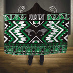 Personalised Taniko Motifs Aotearoa Hooded Blanket Waitangi Kowhaiwhai Kiwi - Green
