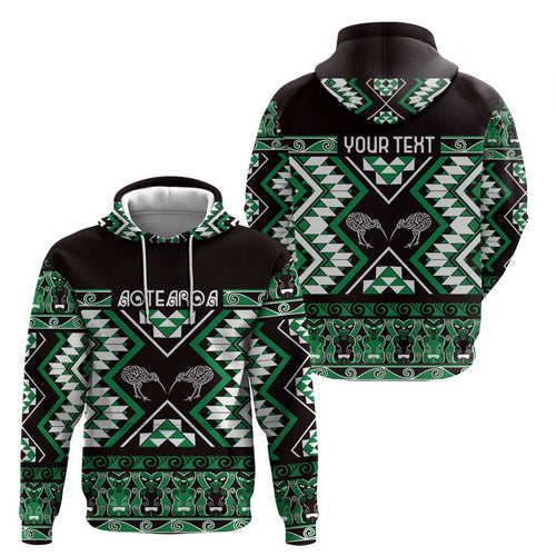 Personalised Taniko Motifs Aotearoa Hoodie Waitangi Kowhaiwhai Kiwi - Green