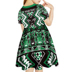 Personalised Taniko Motifs Aotearoa Kid Short Sleeve Dress Waitangi Kowhaiwhai Kiwi - Green