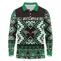 Personalised Taniko Motifs Aotearoa Long Sleeve Polo Shirt Waitangi Kowhaiwhai Kiwi - Green