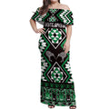 Personalised Taniko Motifs Aotearoa Off Shoulder Maxi Dress Waitangi Kowhaiwhai Kiwi - Green