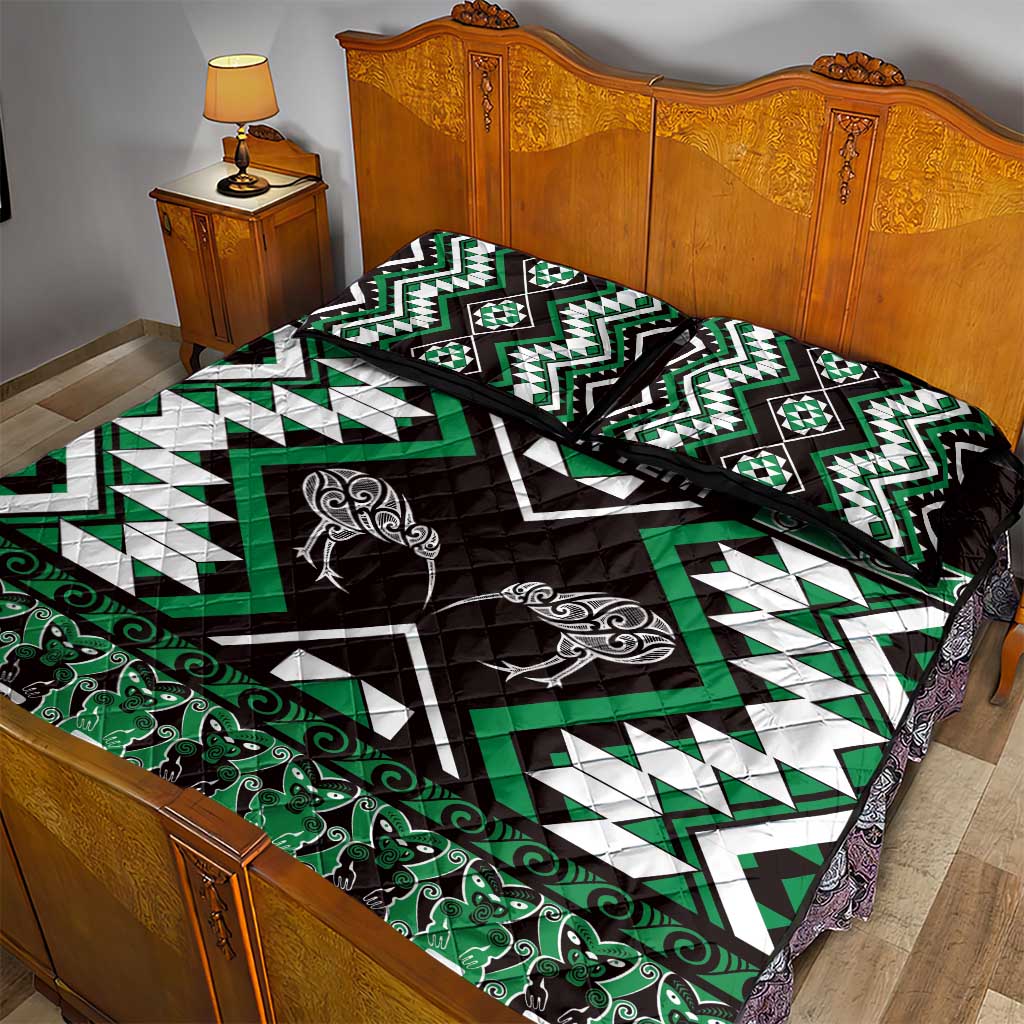 Personalised Taniko Motifs Aotearoa Quilt Bed Set Waitangi Kowhaiwhai Kiwi - Green