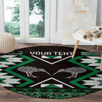 Personalised Taniko Motifs Aotearoa Round Carpet Waitangi Kowhaiwhai Kiwi - Green