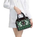 Personalised Taniko Motifs Aotearoa Shoulder Handbag Waitangi Kowhaiwhai Kiwi - Green