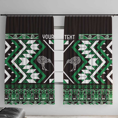 Personalised Taniko Motifs Aotearoa Window Curtain Waitangi Kowhaiwhai Kiwi - Green