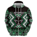 Personalised Taniko Motifs Aotearoa Zip Hoodie Waitangi Kowhaiwhai Kiwi - Green