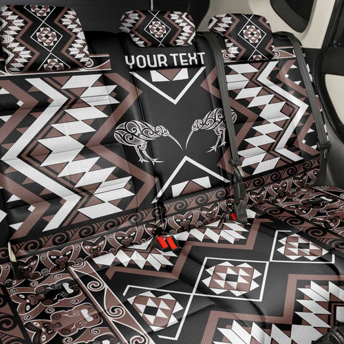Personalised Taniko Motifs Aotearoa Back Car Seat Cover Waitangi Kowhaiwhai Kiwi - Mocha