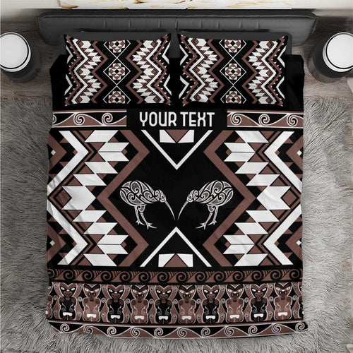 Personalised Taniko Motifs Aotearoa Bedding Set Waitangi Kowhaiwhai Kiwi - Mocha