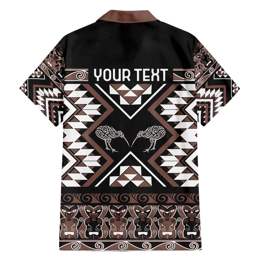 Personalised Taniko Motifs Aotearoa Family Matching Off The Shoulder Long Sleeve Dress and Hawaiian Shirt Waitangi Kowhaiwhai Kiwi - Mocha