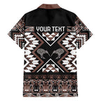 Personalised Taniko Motifs Aotearoa Family Matching Off The Shoulder Long Sleeve Dress and Hawaiian Shirt Waitangi Kowhaiwhai Kiwi - Mocha