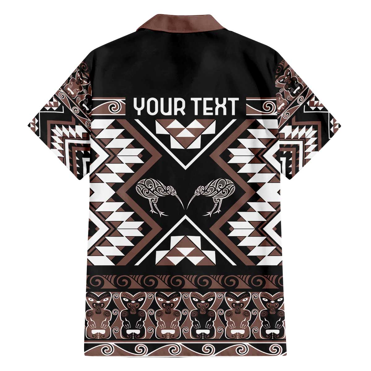 Personalised Taniko Motifs Aotearoa Family Matching Off The Shoulder Long Sleeve Dress and Hawaiian Shirt Waitangi Kowhaiwhai Kiwi - Mocha