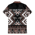 Personalised Taniko Motifs Aotearoa Family Matching Off Shoulder Maxi Dress and Hawaiian Shirt Waitangi Kowhaiwhai Kiwi - Mocha