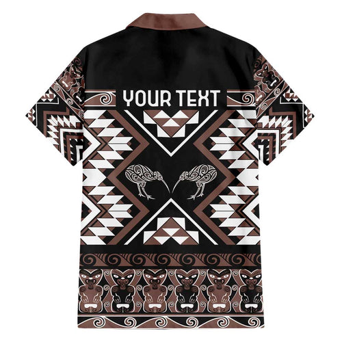 Personalised Taniko Motifs Aotearoa Family Matching Off Shoulder Maxi Dress and Hawaiian Shirt Waitangi Kowhaiwhai Kiwi - Mocha