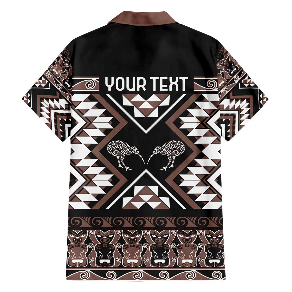 Personalised Taniko Motifs Aotearoa Family Matching Off Shoulder Short Dress and Hawaiian Shirt Waitangi Kowhaiwhai Kiwi - Mocha