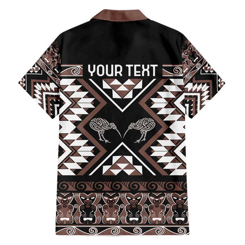 Personalised Taniko Motifs Aotearoa Family Matching Short Sleeve Bodycon Dress and Hawaiian Shirt Waitangi Kowhaiwhai Kiwi - Mocha