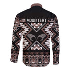 Personalised Taniko Motifs Aotearoa Long Sleeve Button Shirt Waitangi Kowhaiwhai Kiwi - Mocha