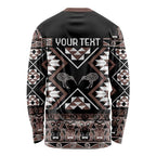 Personalised Taniko Motifs Aotearoa Long Sleeve Shirt Waitangi Kowhaiwhai Kiwi - Mocha