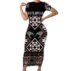 Personalised Taniko Motifs Aotearoa Short Sleeve Bodycon Dress Waitangi Kowhaiwhai Kiwi - Mocha